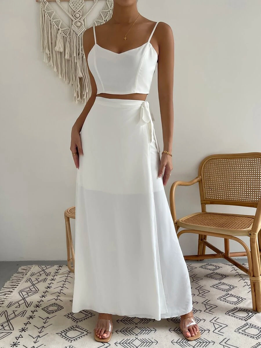 Lace Up Side Crop Cami Top & Wrap Skirt