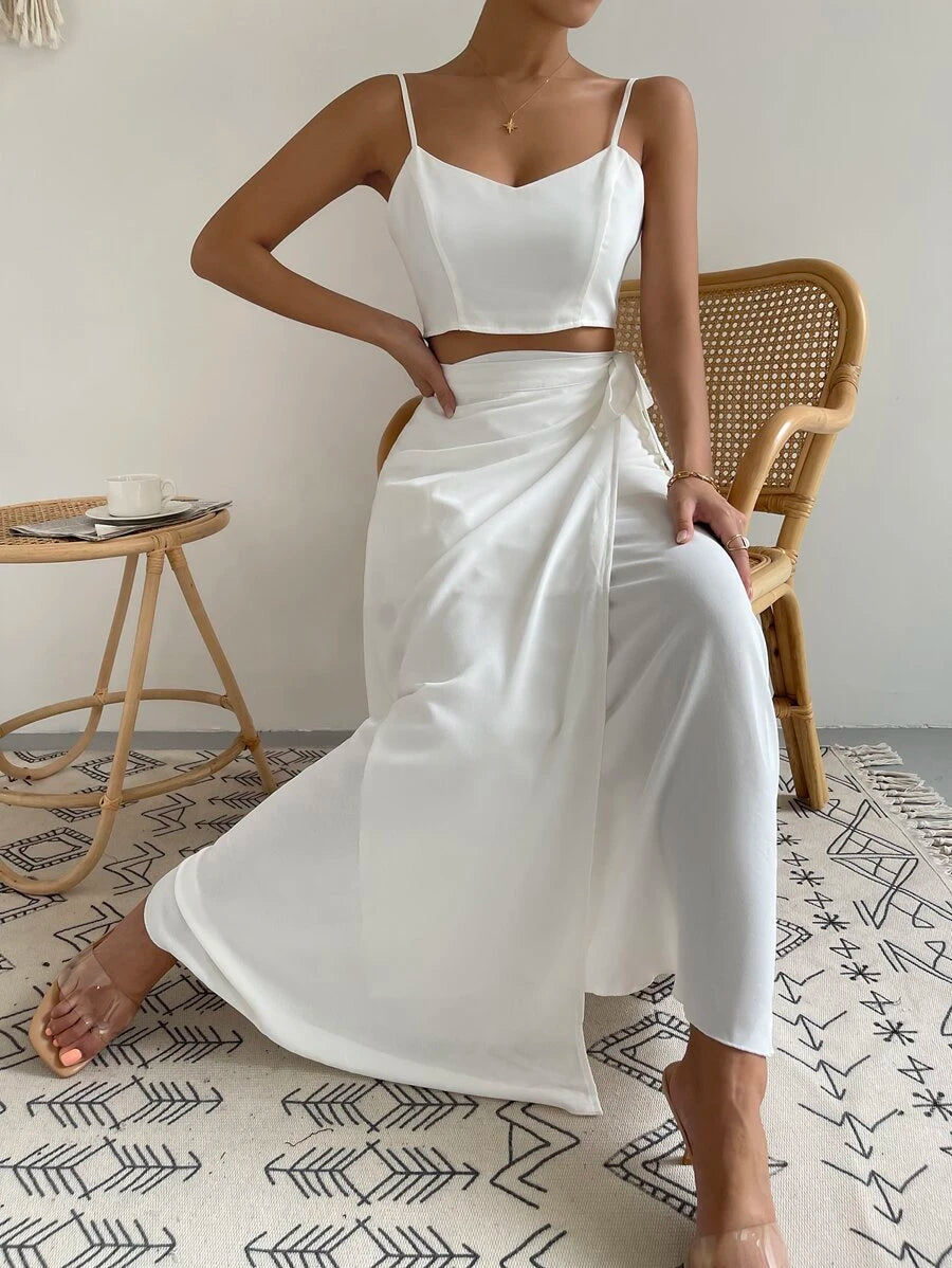Lace Up Side Crop Cami Top & Wrap Skirt