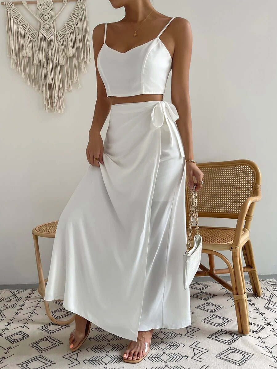 Lace Up Side Crop Cami Top & Wrap Skirt