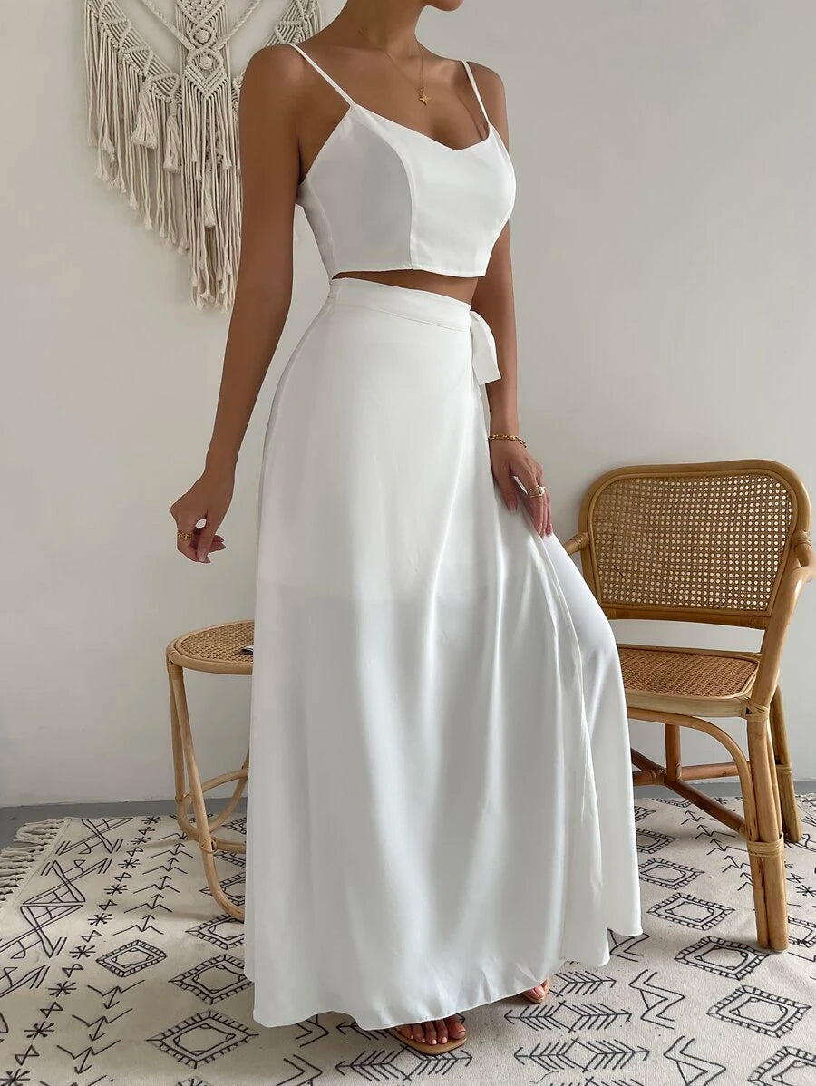 Lace Up Side Crop Cami Top & Wrap Skirt