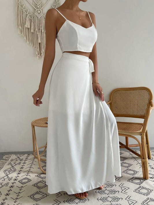 Lace Up Side Crop Cami Top & Wrap Skirt