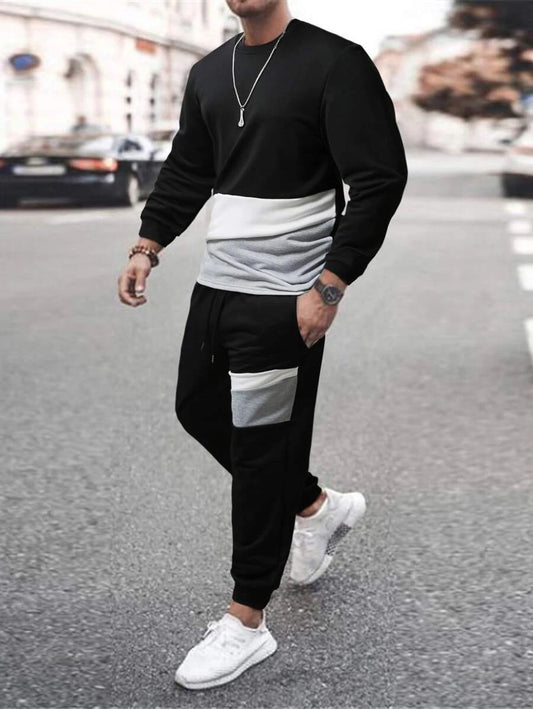 Men Colorblock Sweatshirt & Drawstring Waist Sweatpants