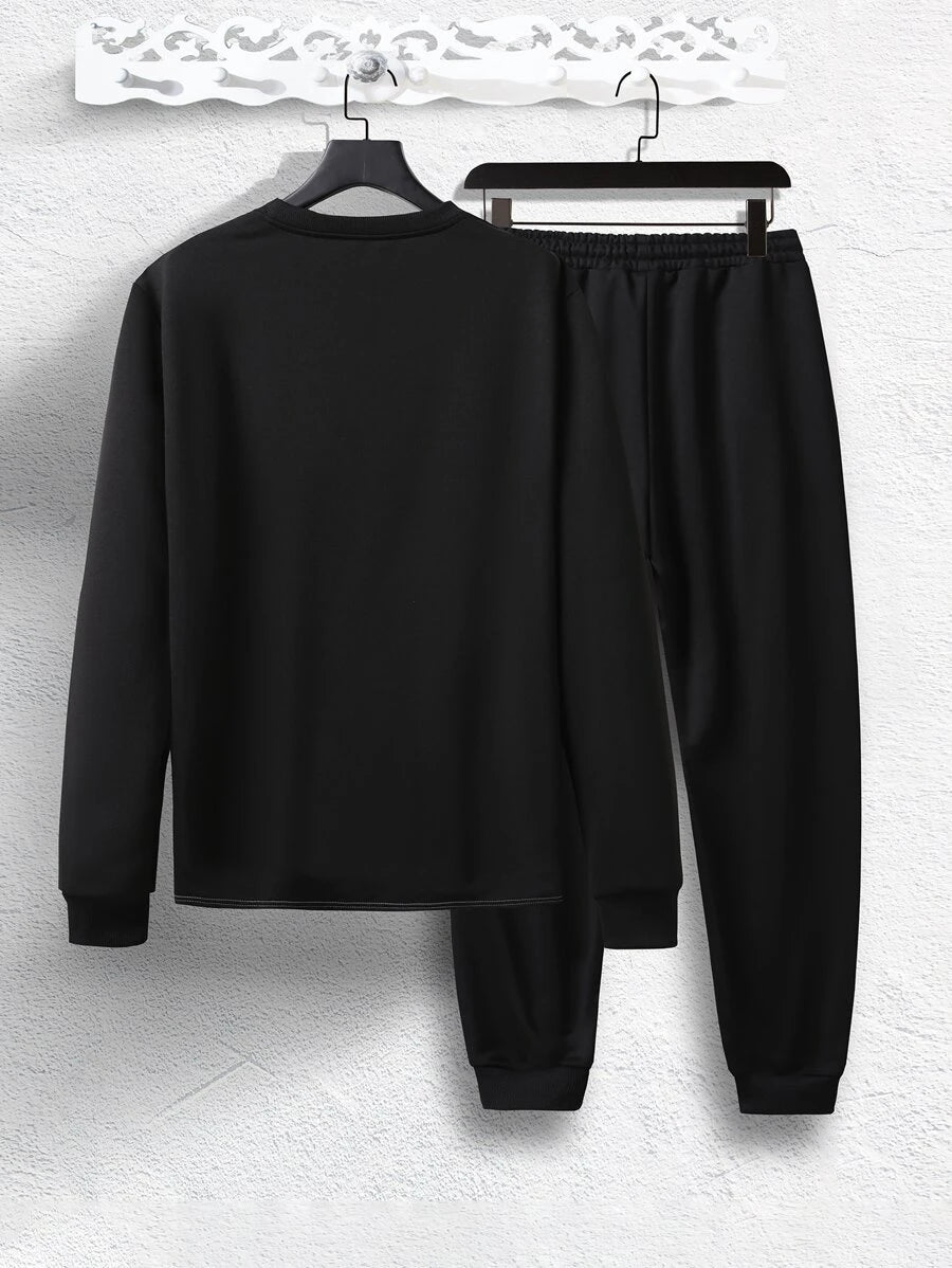 Men Colorblock Sweatshirt & Drawstring Waist Sweatpants