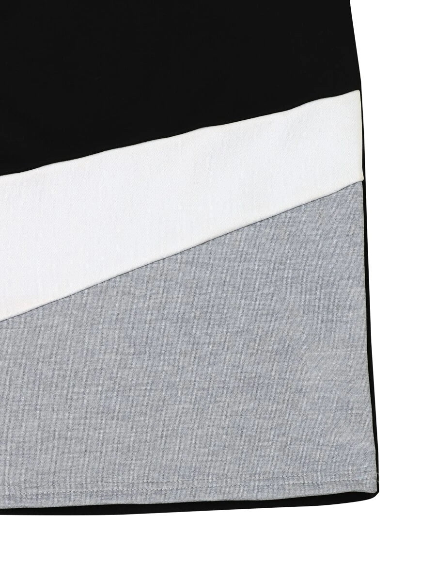 Men Colorblock Sweatshirt & Drawstring Waist Sweatpants