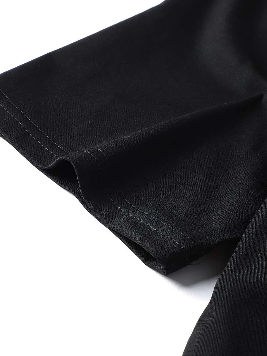 Men Fish Bone Print Tee & Drawstring Waist Shorts