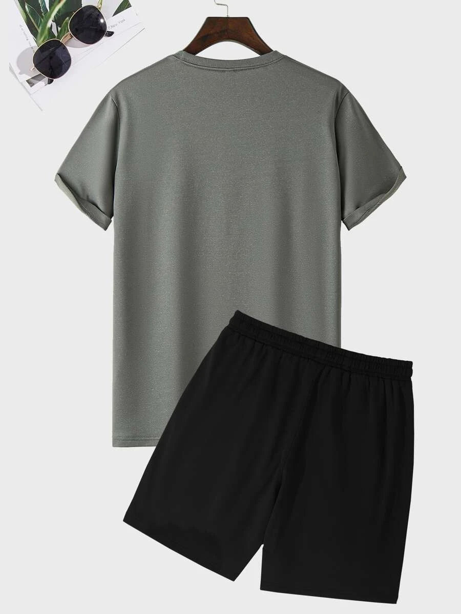 Men Letter & Eagle Print Tee & Drawstring Shorts