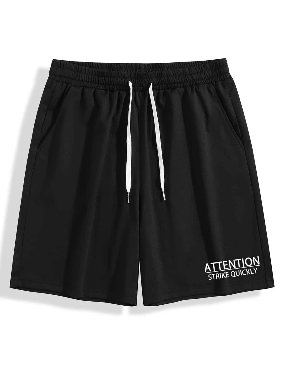 Men Letter & Eagle Print Tee & Drawstring Shorts