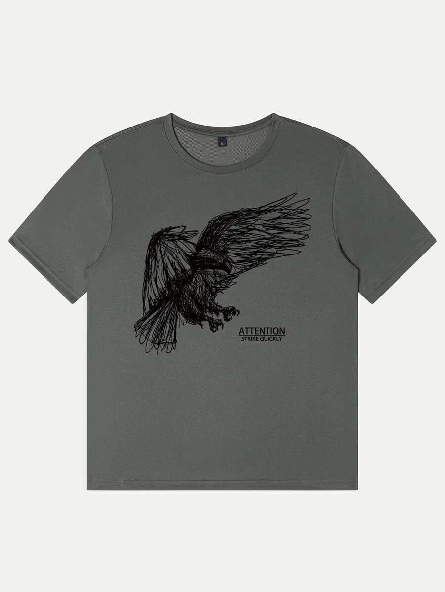 Men Letter & Eagle Print Tee & Drawstring Shorts