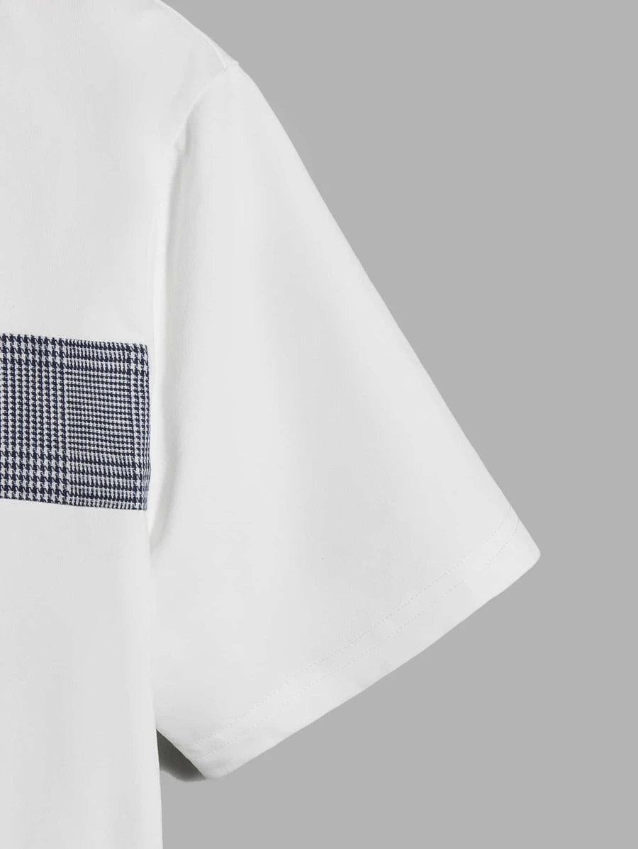 Men Plaid Print Tee & Drawstring Waist Shorts