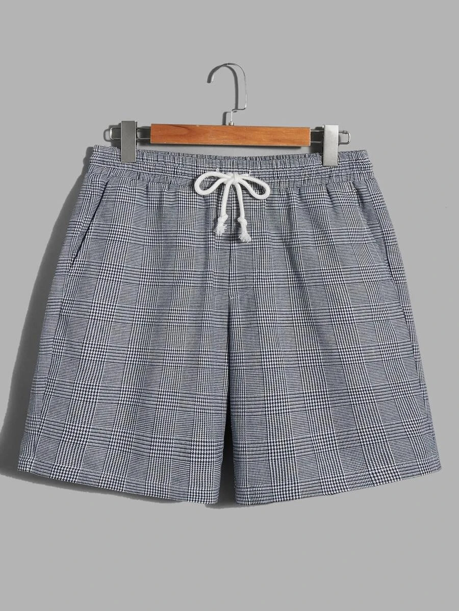 Men Plaid Print Tee & Drawstring Waist Shorts