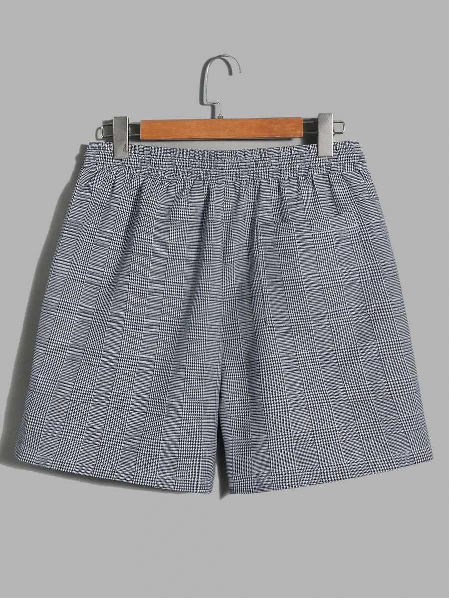 Men Plaid Print Tee & Drawstring Waist Shorts