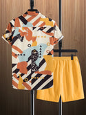 Men Random Geo Print Shirt & Drawstring Waist Shorts