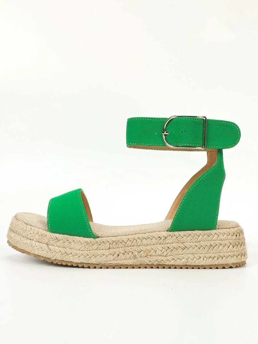 Buckle Decor Espadrille Flatform Ankle Strap Sandals