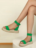 Buckle Decor Espadrille Flatform Ankle Strap Sandals