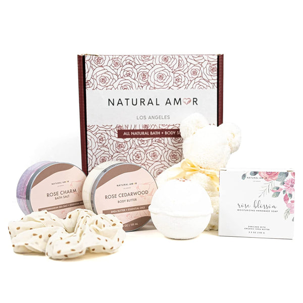 Roll over image to zoom in Natural Amor- Spa Gift Set for Women- Luxurious Rose Scent Bath gift for her