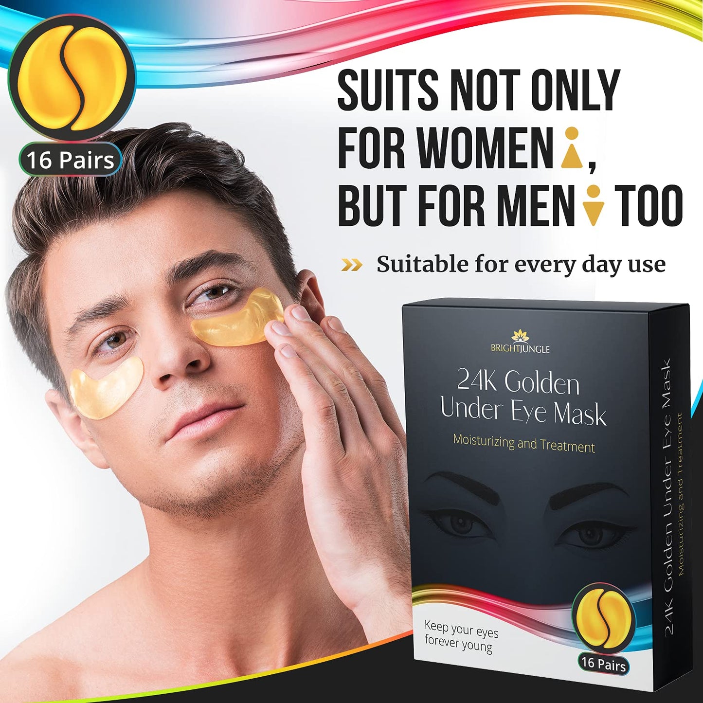 BrightJungle 24K Gold Anti-Aging Mask, Collagen Pads for Puffy Eyes & Bags, Dark Circles and Wrinkles 16 Pairs