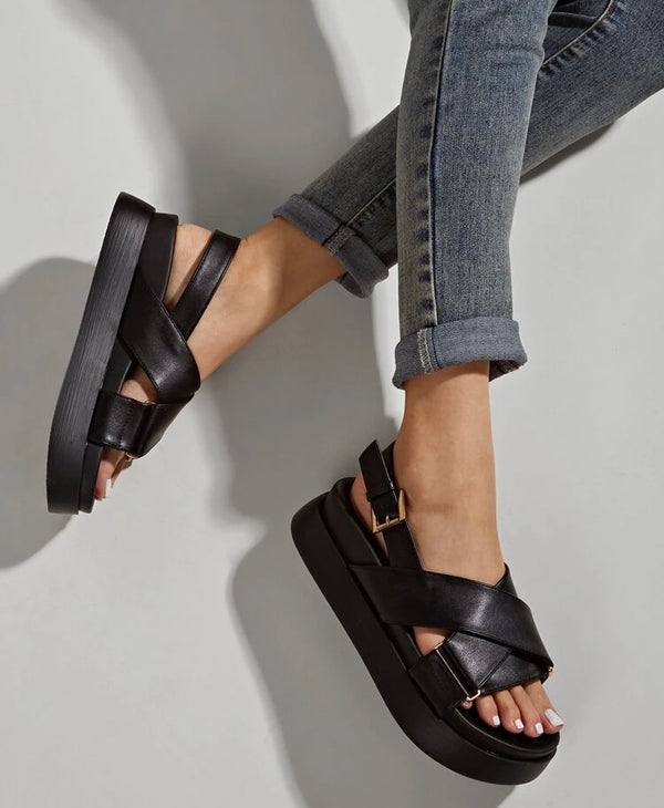 Buckle Decor Platform Slingback Sandals