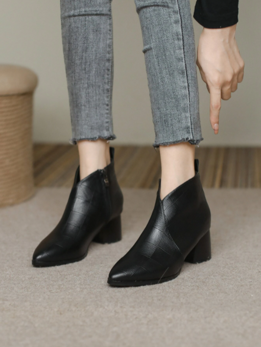 Textured Side Zipper Chunky Classic Boots