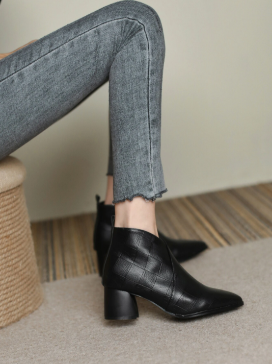 Textured Side Zipper Chunky Classic Boots