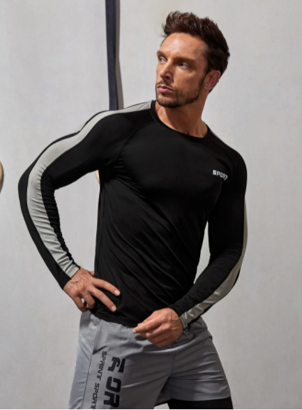 Men Quick-Drying Letter Graphic Contrast Sideseam Sports Tee