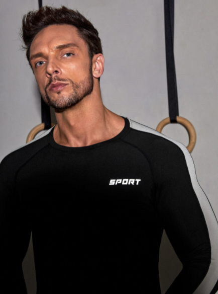 Men Quick-Drying Letter Graphic Contrast Sideseam Sports Tee