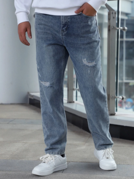Men Ripped Detail Straight Leg Jeans