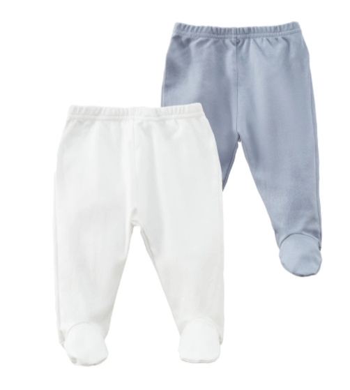 Newborn Baby 2pcs Solid Elastic Waist Footed Pants