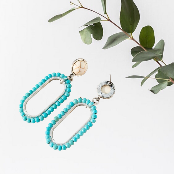 Turquoise decor oval drop earrings