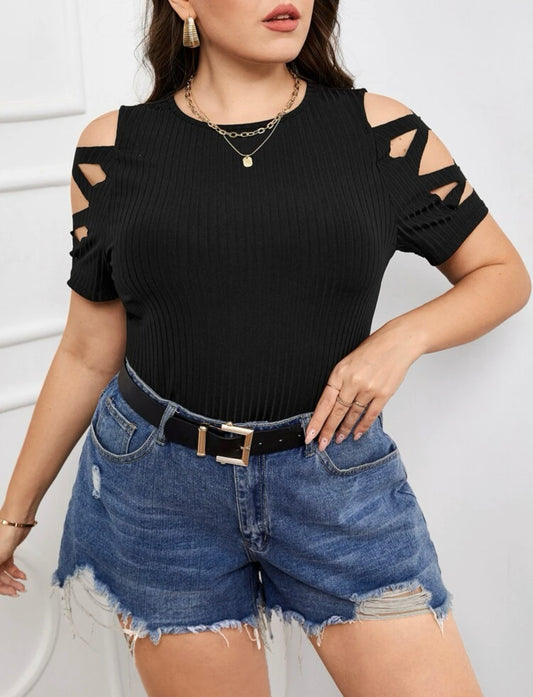 Plus Crisscross Cold Shoulder Tee