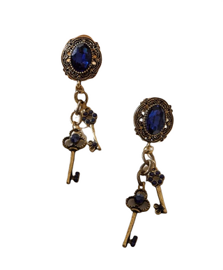 Blue sapphire inspired key decor drop earrings