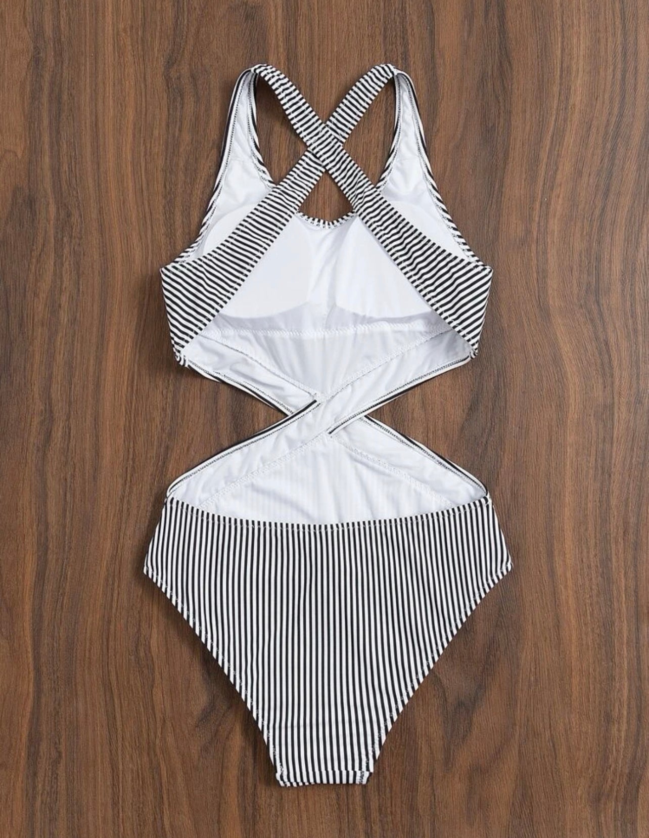 Striped cut out one piece swimsuit
