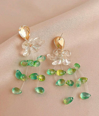 Crystal decor flower drop earrings