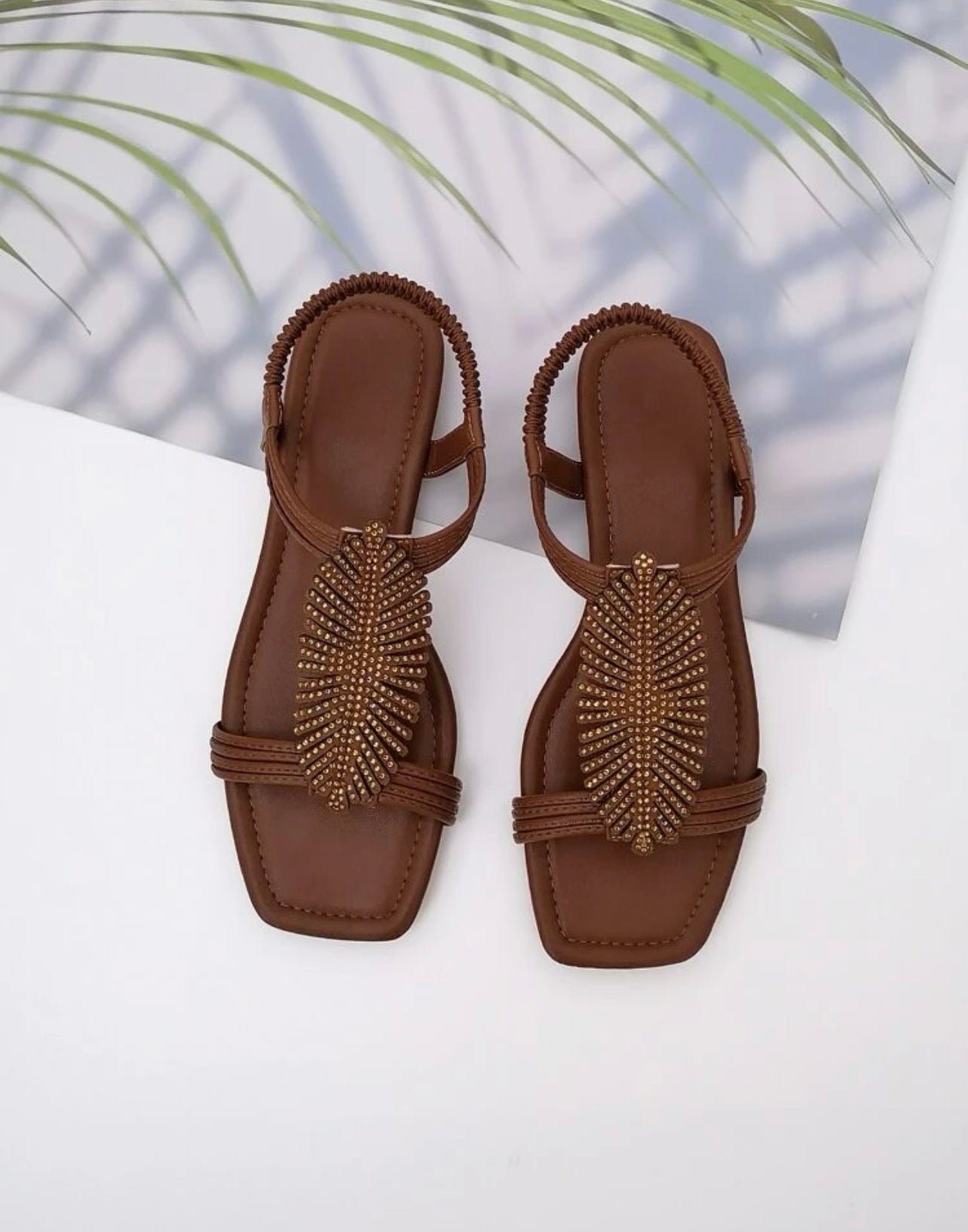 Rhinestone & Leaf Decor Slingback Sandals