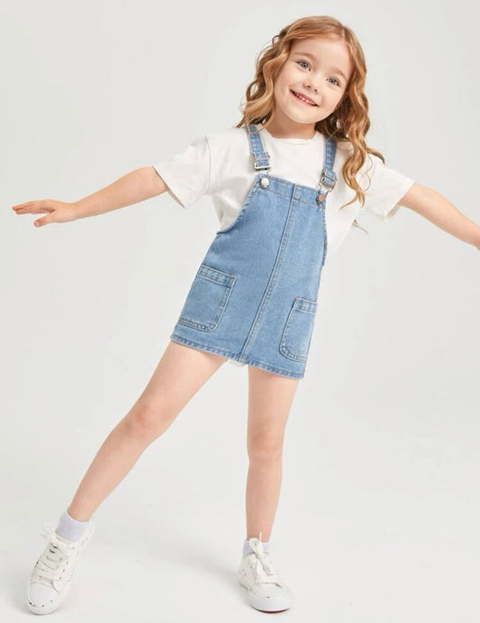 Toddler girls pocket patched denim dress without tee