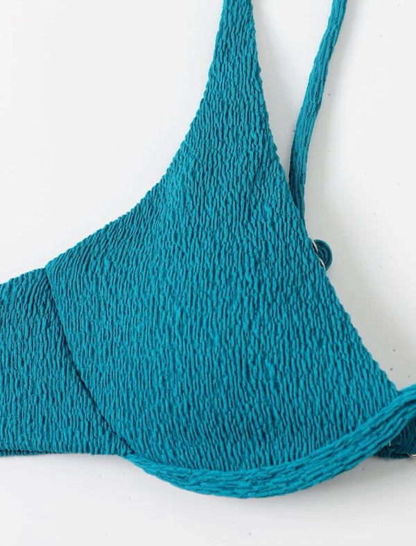 Textured underwire high cut bikini swimsuit