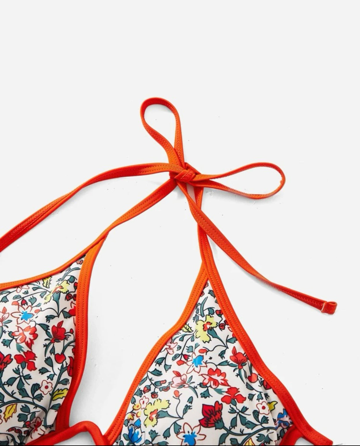 Floral binding trim push up bikini swimsuit