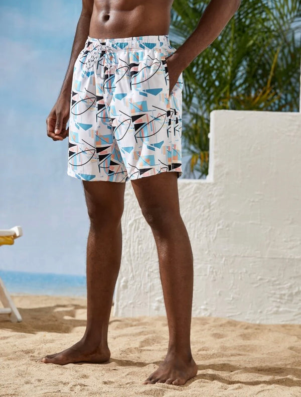 Men’s geo print drawstring waist swim trunks - Christina’s unique boutique LLC