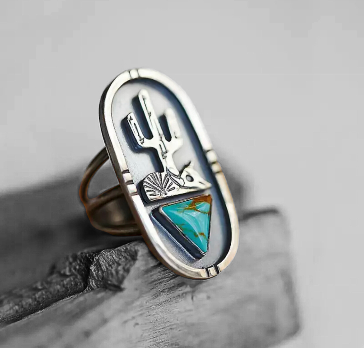 Desert-themed Cactus with Turquoise Stone Rings