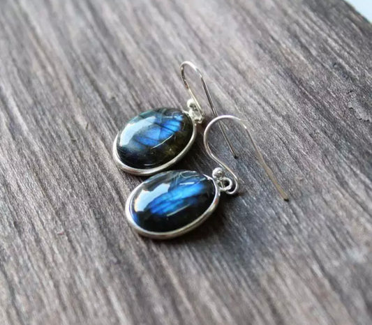 Vintage Blue Resin Oval Stone Earrings for Women