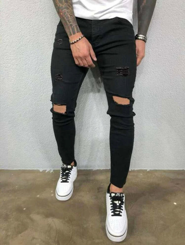 Guys solid ripped skinny jeans