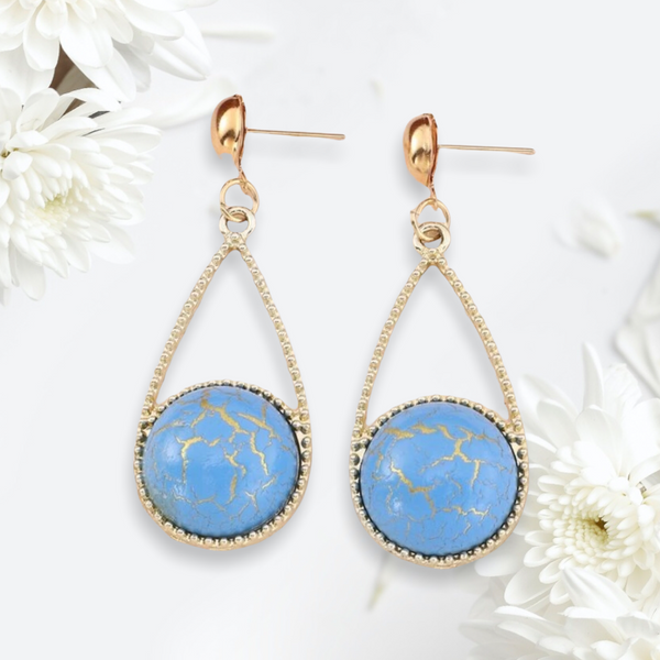 Gold coated light turquoise decor drop earrings