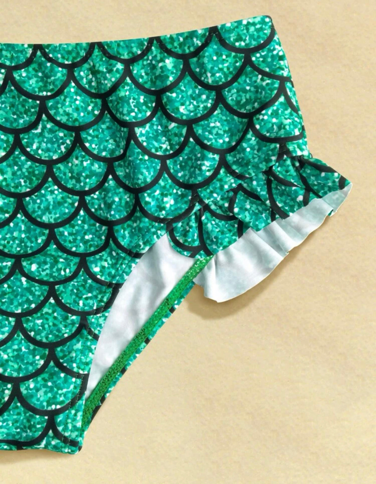 Girls fish scales frill trim bikini swimsuit with mermaid tail cover up