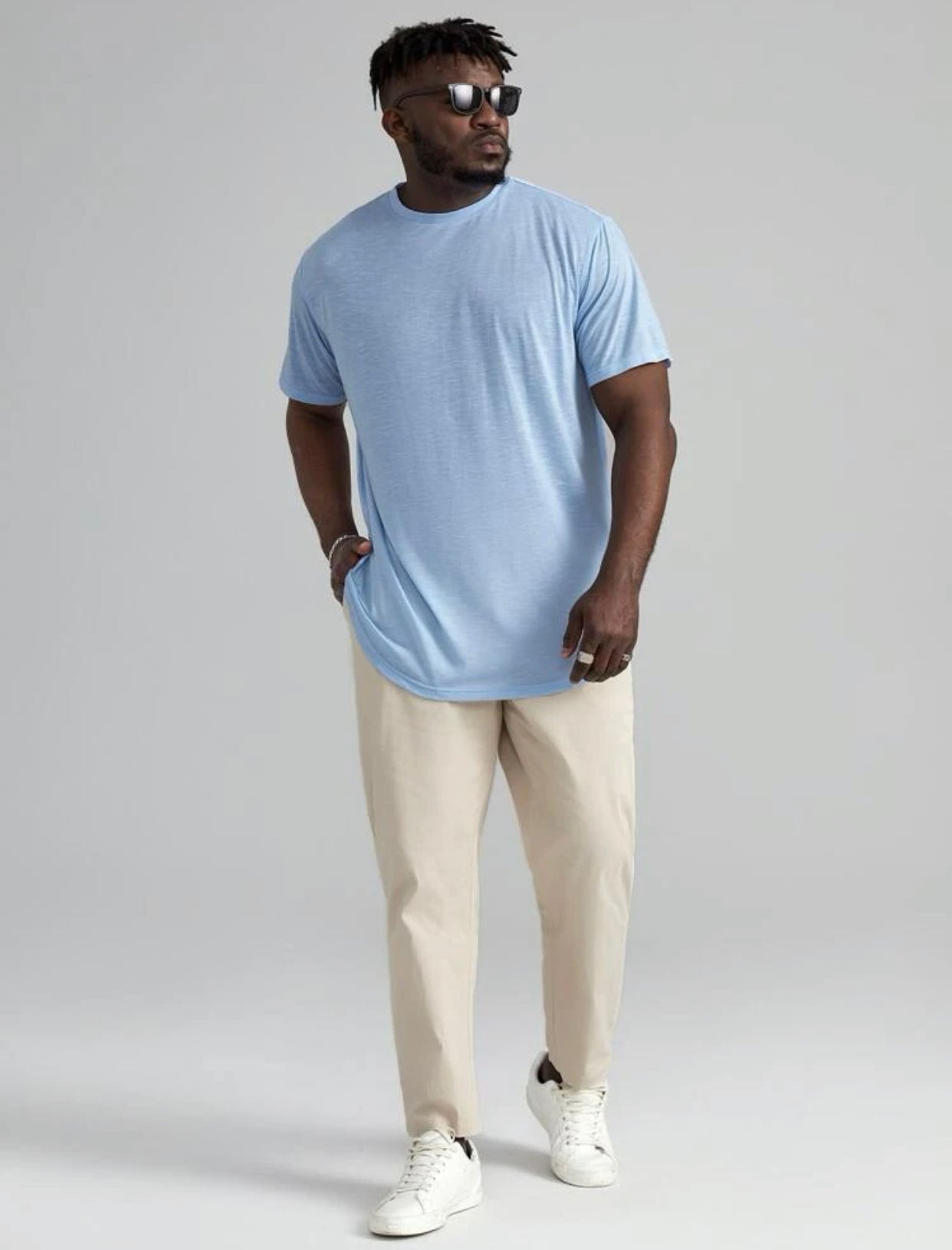 Men’s extended sizes 3 pcs curved hem solid tee