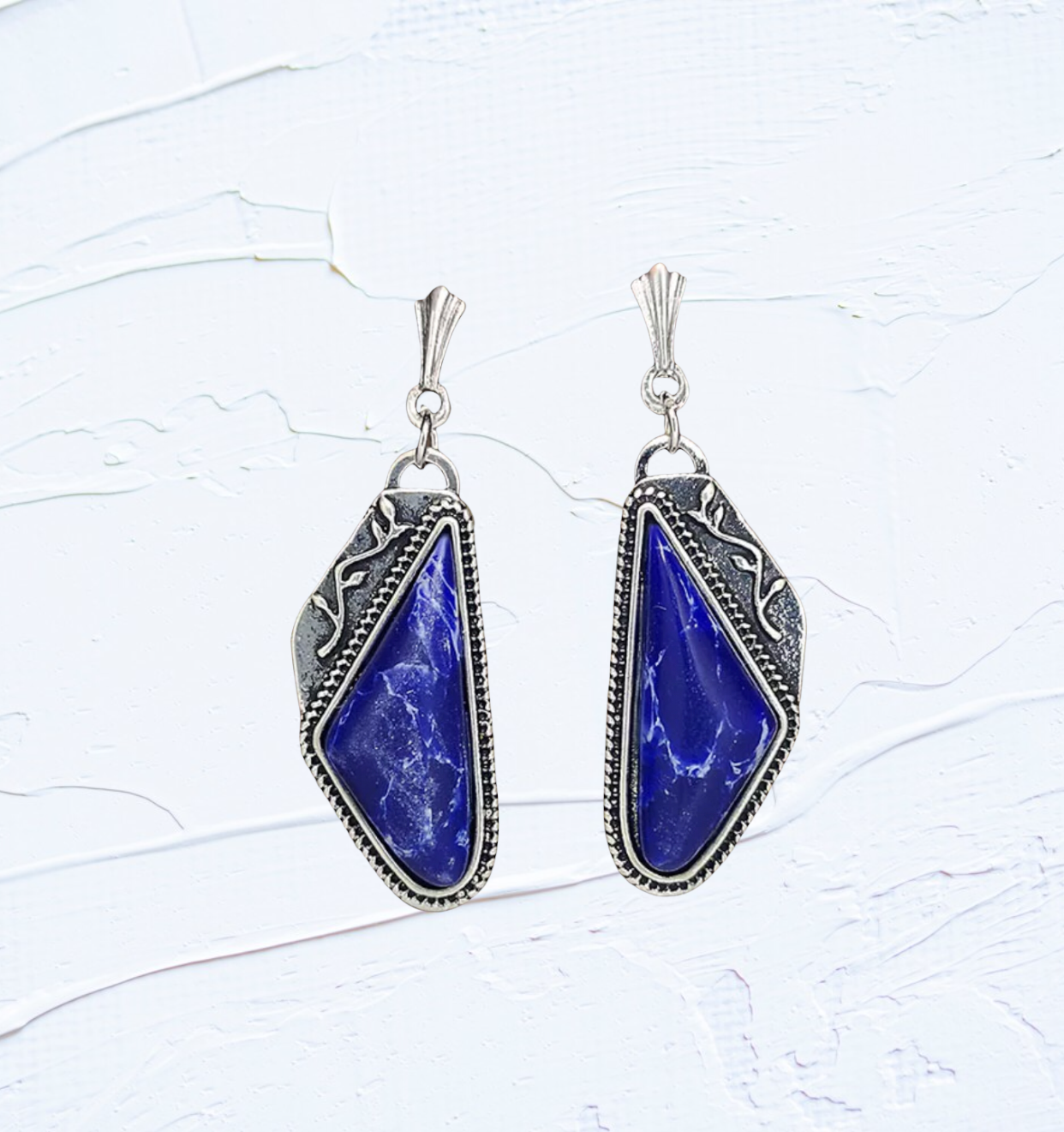 Vintage Triangle Navy Blue Natural Stone Earrings