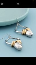 Simple design two tone drop earrings