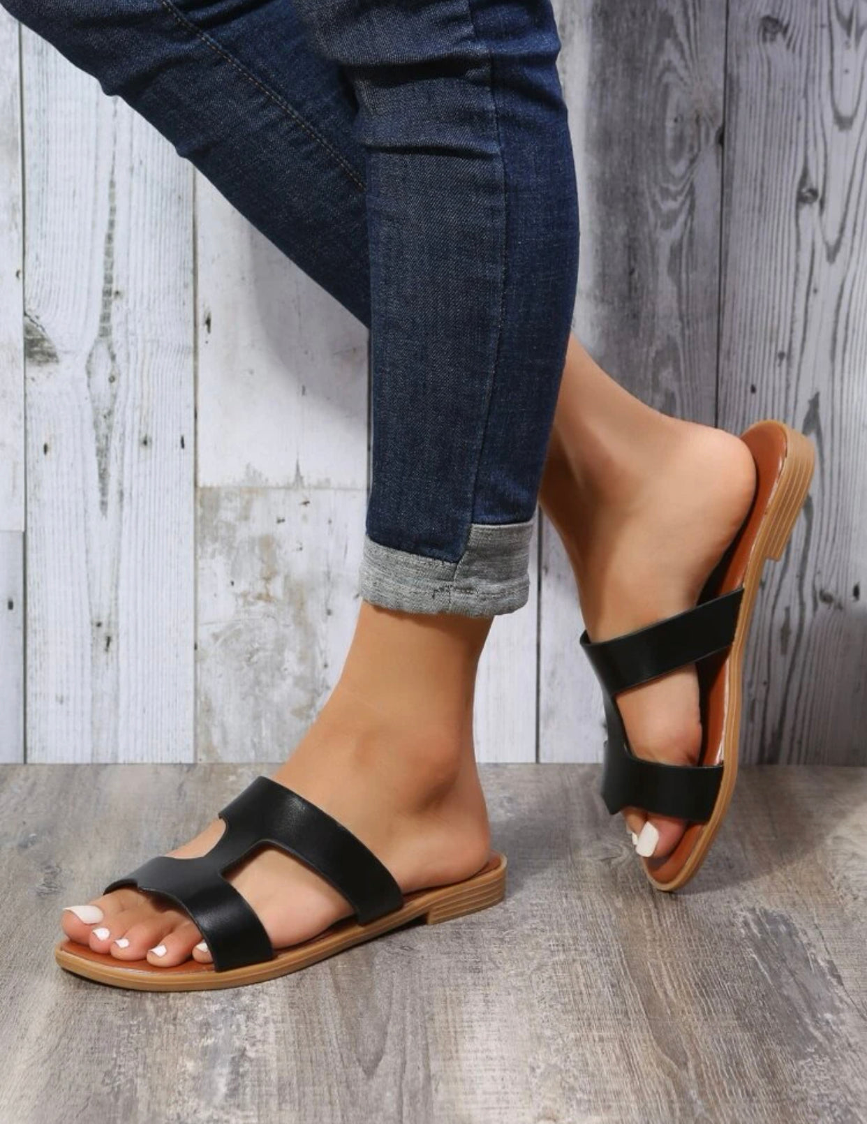 Minimalist cut out slide sandals