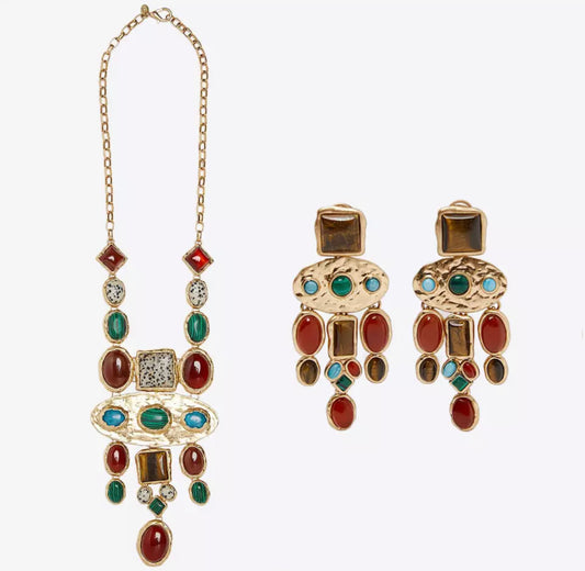 Vintage ZA Statement Stone Necklace Woman Bohemian Ethnic Colorful Collar Chain Choker Necklace Femme Handmade Jewelry