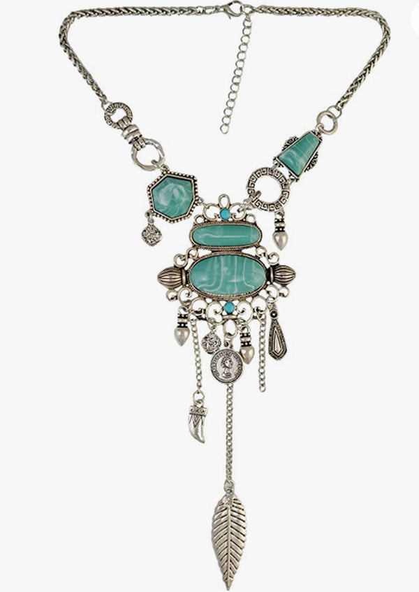 Exaggerated turquoise pendent statement necklace