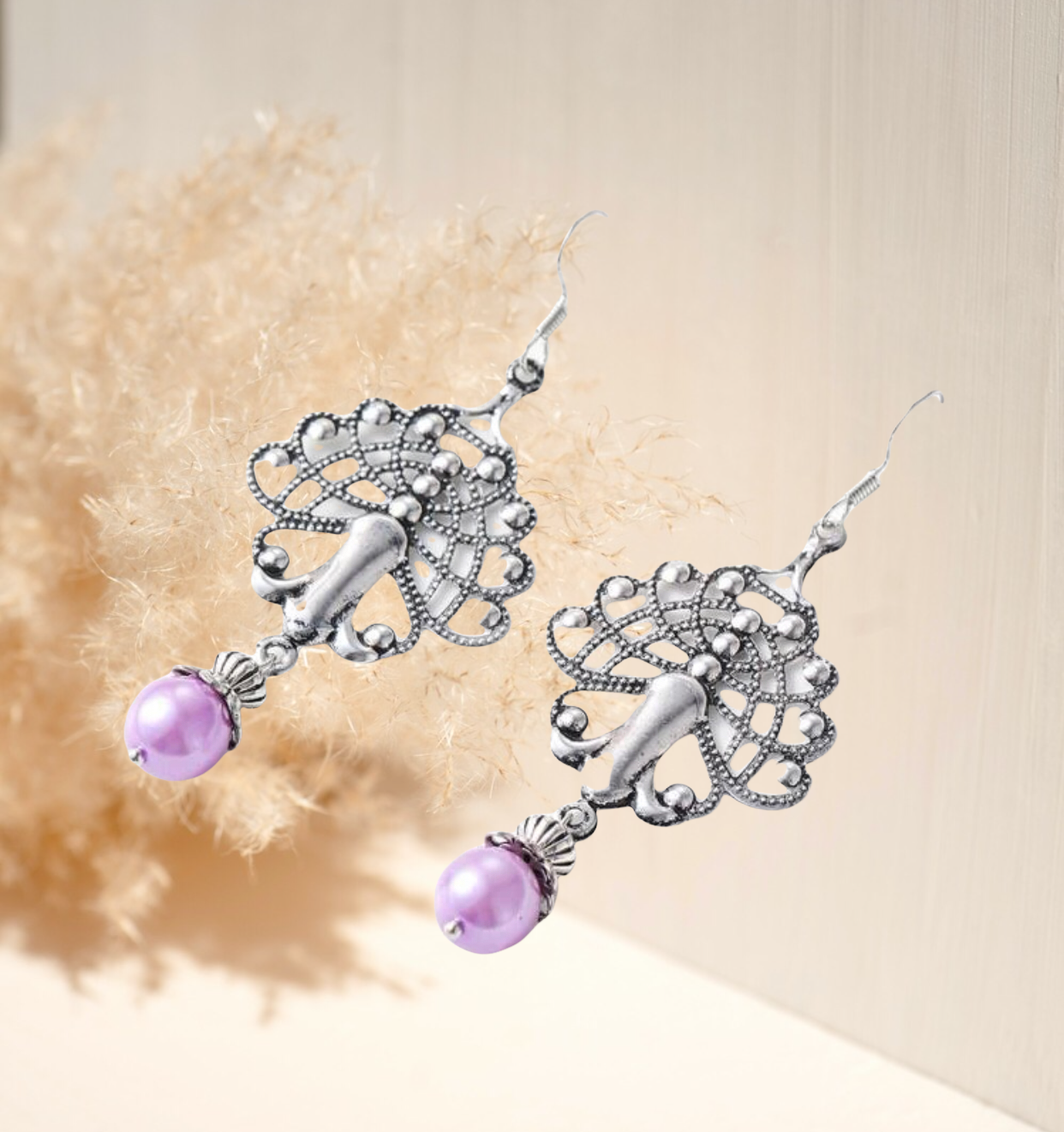 Faux pearl decor hollow out dangle earrings