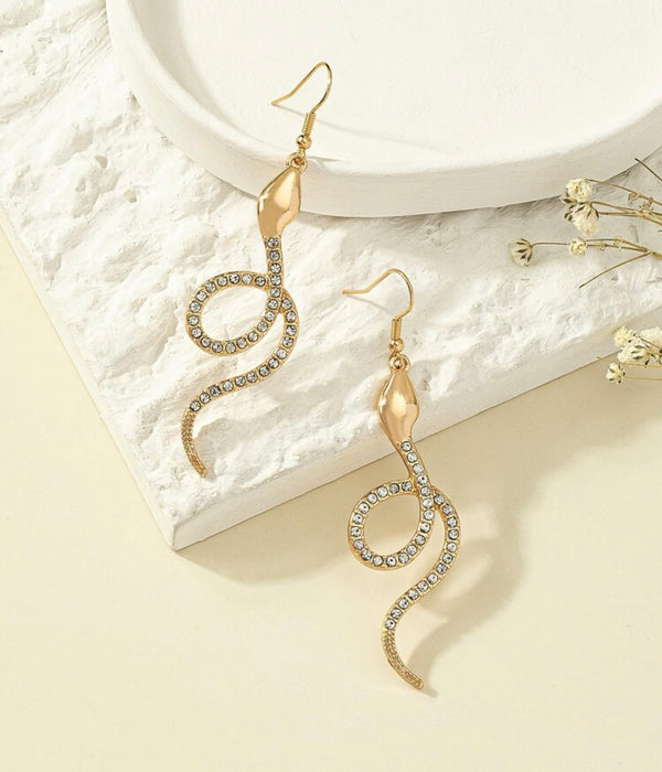 Rhinestone snake drop earrings